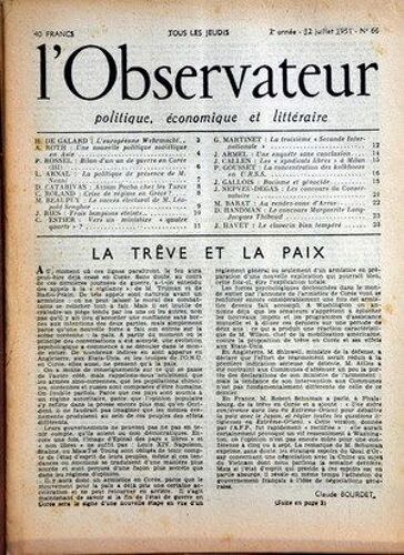 Observateur (L') N° 66 Du 12/07/1951