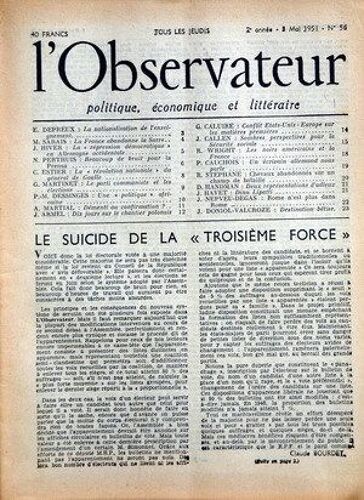 Observateur (L') N° 56 Du 03/05/1951