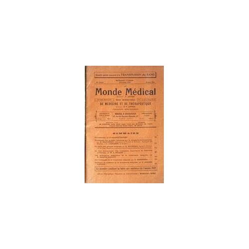 Monde Medical (Le) N° 944 Du 01/12/1939