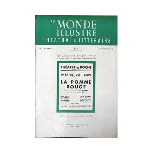 Monde Illustre Theatral (Le) N° 15 Du 20/12/1947