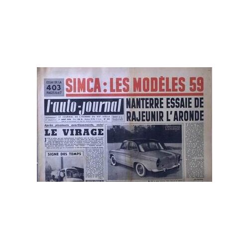 Auto Journal (L') N° 203 Du 01/08/1958