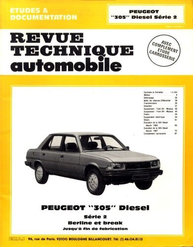 Etude & Documentation Revue Technique Automobile  N° 4364 : Peugeot 305 Diesel Série 2 Berline & Break