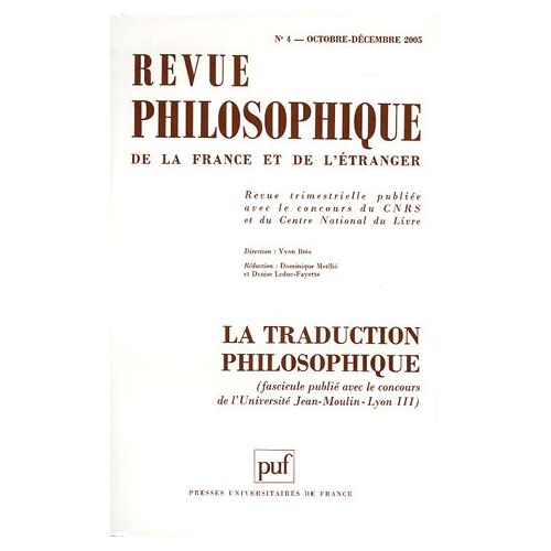 Revue Philosophique N° 4, Octobre-Décemb - La Traduction Philosophique