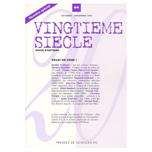 Vingtième Siècle N° 64 Octobre-Novemb - Villes En Crise ?