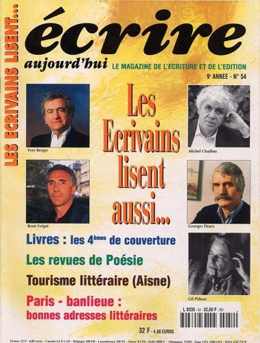 Ecrire Aujourd'hui N° 54 : Les Écrivains Lisent Aussi...
