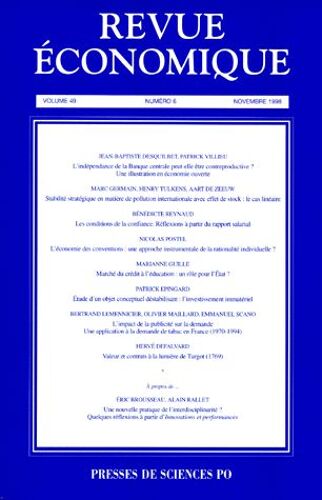 Revue Economique Volume 49 N° 6 Novembre 1998