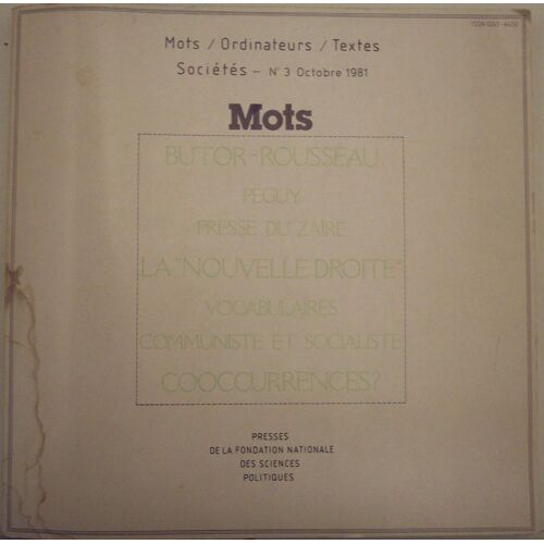 Mots-Ordinateurs-Textes. Sociétés. Num. 1-6 (1980-83),