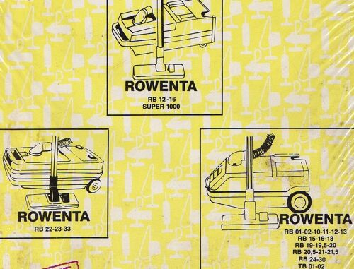 Lot 10 Sacs Aspirateur Rowenta RB 12 -16 - Super 1000 - RB 22 - 23 - 24 - RB 01- 02 - 10 - 11 - 12 - 13 - RB 15 - 16 -18 - RB 19 - 19,5 - 20 - RB 20,5 - 21 - 21,5 - RB 24 -30 TB 01 - 02