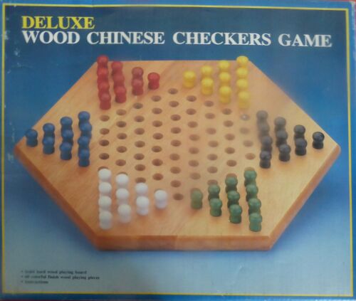 Wood Chinese Checkers Game Solild Hard Wood Playing Board, 60 Colorful Finish Wood Playing Pieces, Instructions