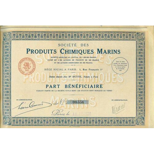 Part Bénéficiaire De La Société Des Produits Chimiques Marins