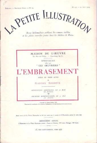 La Petite Illustration - Théâtre  N° 99 : L'embrasement