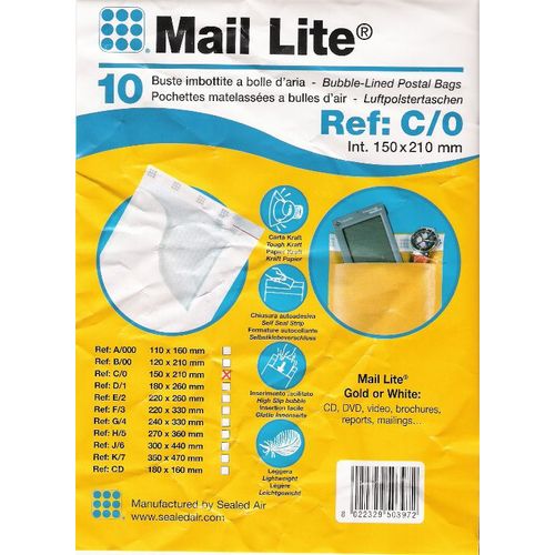 100 Pochettes/Enveloppes Matelassees A Bulles D'air 150 X 210 Mm Mail Lite