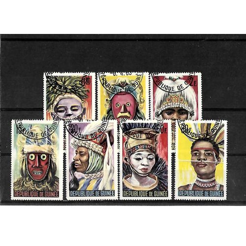 Guinée-1965-Masques Divers-Lot De 7 Timbres Oblitérés-Très Bon Etat
