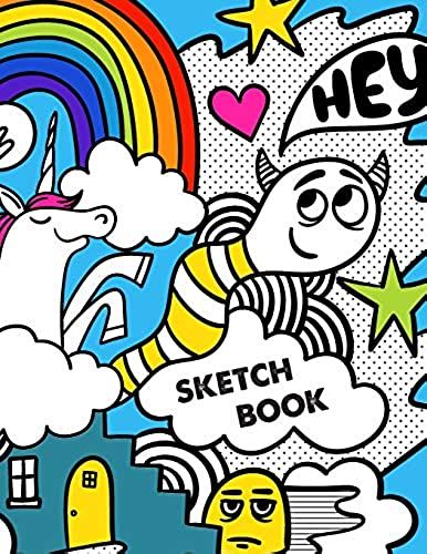 Sketch Book: Retro 80s Unicorn Monster Doodles Sketchbook For Drawing Sketching - 8.5x11 Pages To Draw Sketch Doodle - Write In Tit