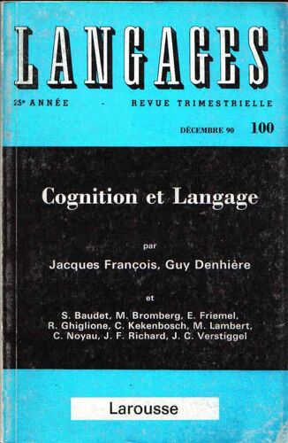 Langages N° 100 : Cognition Et Langage