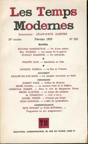 Les Temps Modernes N° 283 : Biafra (3 Articles), Gauchistes En Inde, Terrorisme En Italie ¿