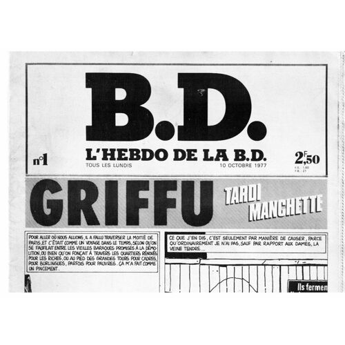 B.D. L'hebdo De La B.D. N° 01, Griffu . Tardi, Manchette