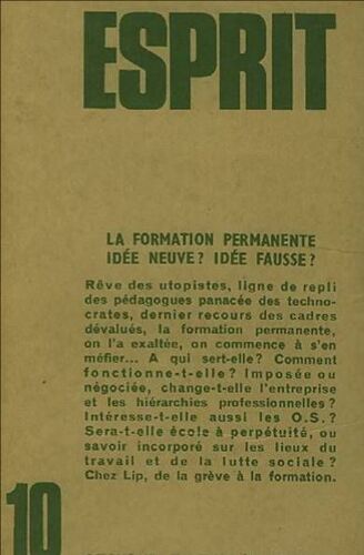Esprit N° 10 La Formation Permanente Idee Neuve Idee Fausse