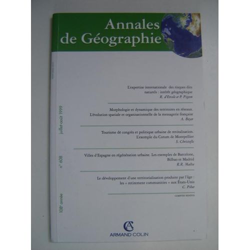 Annales De Geographie N° 608 Juillet-Aout 1999