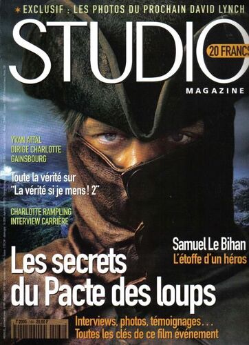 Magazine Studio Magazine N° 164 : Le Pacte Des Loups - Samuel Le Bihan - David Lynch - Charlotte Rampling - Yvan Attal Dirige Charlotte Gainsbourg