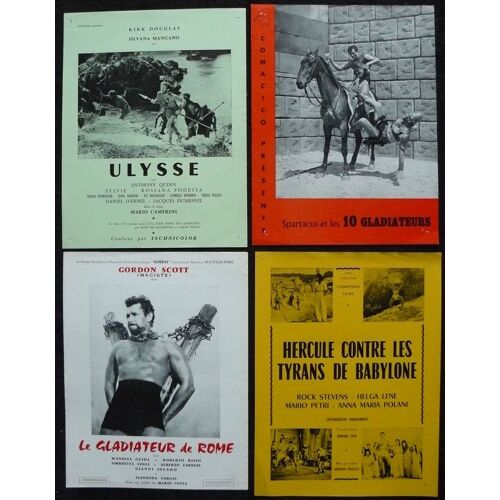 Ulysse , Spartacus , Hercule , Gladiateur * Ann?es 1960 - 4 Plaquettes De Cin?ma Originales - 31*24 Cm * (Ulysse ; Le Gladiateur De Rome ; Spartacus Et Les 10 Gladiateurs, Hercule Contre Les Tyrans...