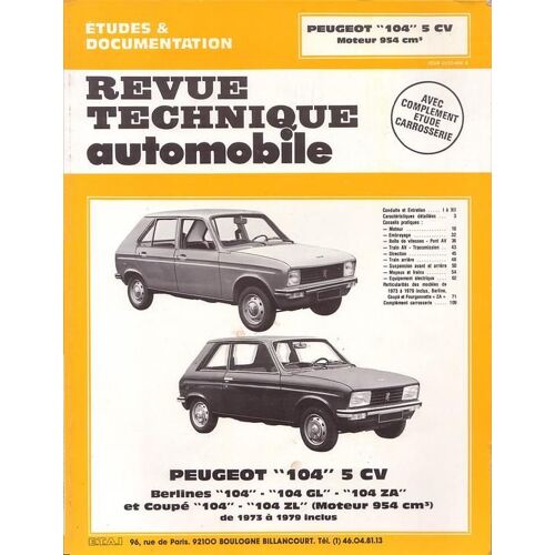 Revue Technique Automobile N° Cip 3273 : Peugeot 104 - 5cv - Moteur 954cm3