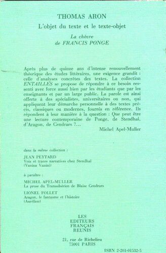 L'objet Du Texte Et Le Texte-Objet - La Chèvre" De Francis Ponge