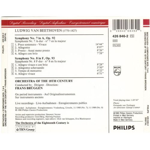 Symphonies No. 7 En La Majeur Opus 92 Et No. 8 En Fa Majeur Opus 93