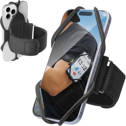 Run Tie 3 ¿ Brassard De Course Sport, Silicone Confortable, Support Téléphone Universel 4¿7,2"", Double Couche Anti-Chaleur, Taille L ¿ Noir