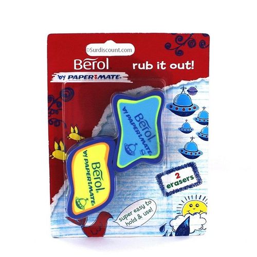 Lot De 2 Gommes Berol - Papermate - Soucoupe Volante - Papeterie Trousse Enfant