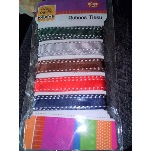 Lot De 5 Rubans Tissu Vert Gris Marron Rouge Bleu Ruban 80 Cm L'unité Avec Coutures Blanches - Loisirs Créatif - Couture - Scrapbooking
