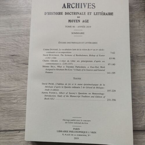 Archives D'histoire Littéraire Et Doctrinale Du Moyen Âge - Tome 86
