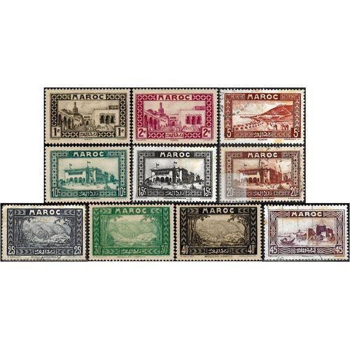 Maroc, Protectorat Français 1933 / 34, Beaux Timbres Neufs**/*/Obli Yvert 128 129 131 132 133 134 135 136 137 138, Moulay Idriss, Tanger, Rabat, Casablanca, Tbe.