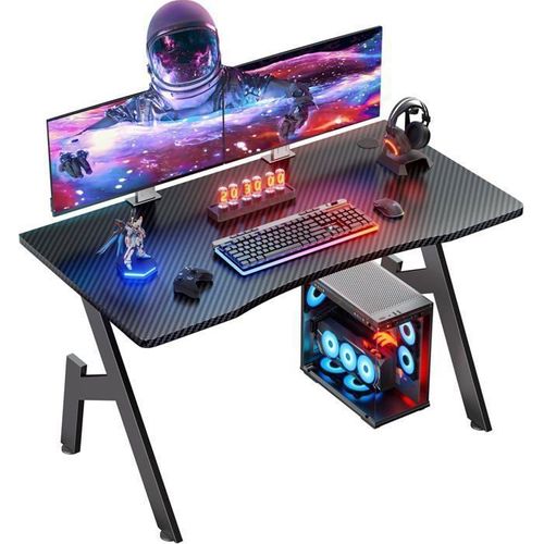 Hlonone 100 X 50 Cm Bureau Gaming, Bureau Gamer Informatique Ergonomique, Table Gaming En Fibre De Carbone, Gaming Desk Noir