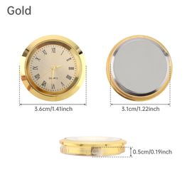 Mini Horloge Ronde À Mouvement À Quartz De 1 À,Insert Pour Trou De De Diamètre Avec Cadran,Lunette De Tonalité,Chiffres Romains,Artisanat L'inventaire - Type Gold