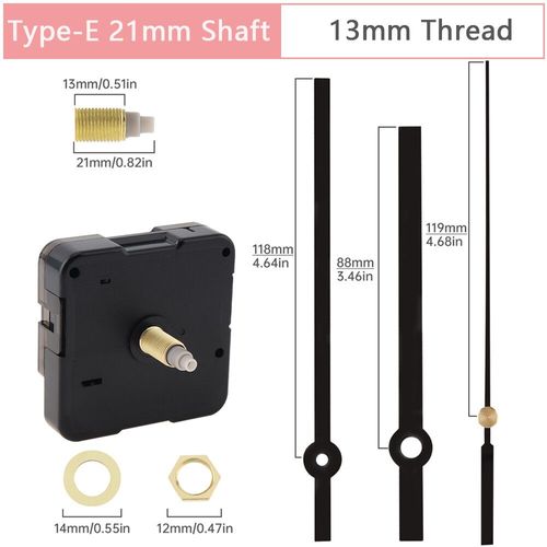 Mécanisme d'horloge murale silencieux,secondes de balayage,avec mains noires,ensemble de pointeur et crochet en métal,horloge murale pour horloge,outils de réparation de br - Type Type-E 21mm Shaft