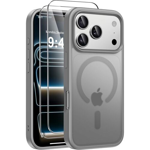 5 in 1 Magnetic Case for iPhone 17 Pro with 2 Tempered Glass, Compatible MagSafe Back Anti Scratch Shockproof TPU Bumper Case Cover for iPhone 17 Pro 6.3"" - Grey
