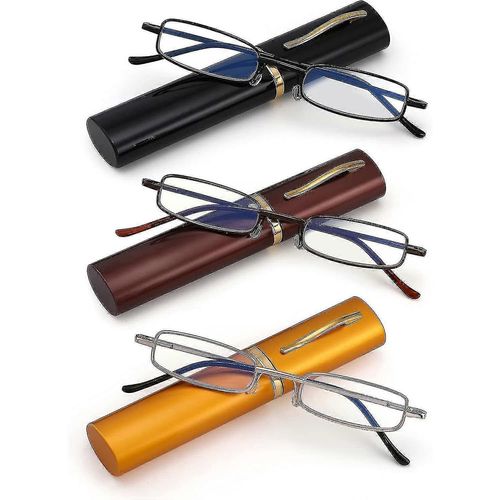Lot De 3 Lunettes De Lecture De Poche Fines Pour Hommes Et Femmes, Bloquant La Lumière Bleue, Compactes, Charnières À Ressort, Monture Métallique, Avec Clip Pour Stylo Portable, Dioptries C-300
