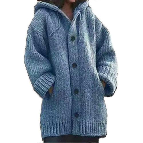 Cardigan D'hiver À Capuche En Tricot Épais Pour Femme - Bleu