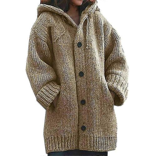 Cardigan D'hiver À Capuche En Tricot Épais Pour Femme - Kaki