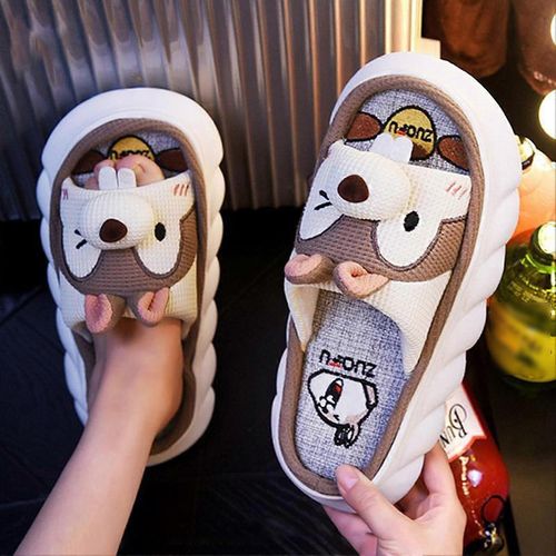 Chaussures Chaussons En Lin Semellepaisse Pour Couple Style Dessin Animé Pour Bureau Mariage Vacances Loisirs N