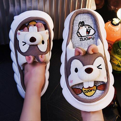 Chaussons En Lin À Semelle Épaisse Pour Couple, Style Dessin Animé, Pour Bureau, Mariage, Vacances, Loisirs, N-38