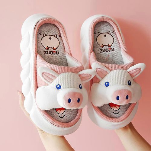 Chaussons En Lin À Semelle Épaisse Pour Couple, Style Dessin Animé, Pour Bureau, Mariage, Vacances, Loisirs, N-36