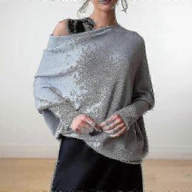 Pull Drapé Asymétrique, Un Pull Ultra Doux Comme Les Nuages, Pull En Tricot Doux Uni À Manches Longues Et Manches Chauve-Souris Pour Femme - Adulte