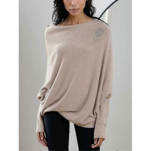 Pull Drapé Asymétrique, Un Pull Ultra Doux Comme Les Nuages, Pull En Tricot Doux Uni À Manches Longues Et Manches Chauve-Souris Pour Femme - Adulte