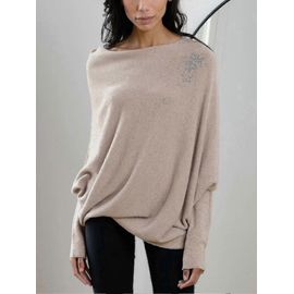 Pull Drapé Asymétrique, Un Pull Ultra Doux Comme Les Nuages, Pull En Tricot Doux Uni À Manches Longues Et Manches Chauve-Souris Pour Femme - Adulte
