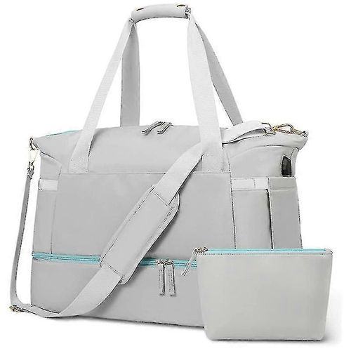 Sac de sport pour femme, sac de voyage avec port de charge USB, sac de week-end avec poche humide et compartiment à chaussures - gris