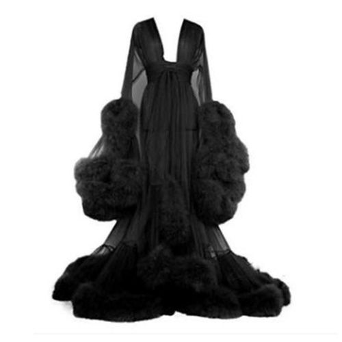 Robe Longue Traînante À Manches Évasées Et Plumes Pour Femme, Idéale Pour Les Enterrements De Vie De Jeune Fille (L)