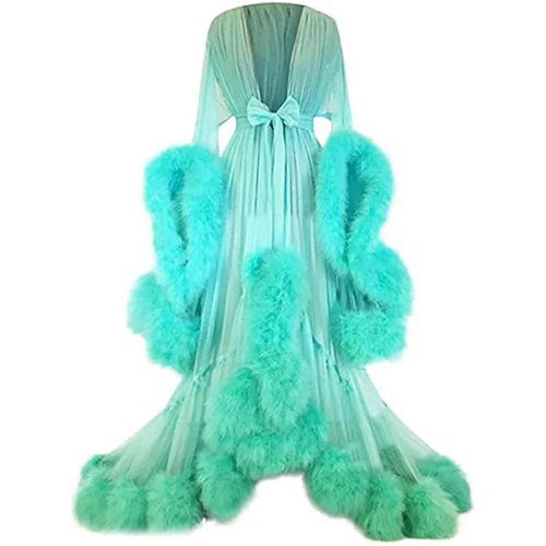 Robe Longue Traînante À Manches Évasées Et Plumes Pour Femme, Idéale Pour Les Enterrements De Vie De Jeune Fille (L)