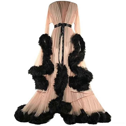 Robe Longue Traînante À Manches Évasées Et Plumes Pour Femme, Idéale Pour Les Enterrements De Vie De Jeune Fille (L)